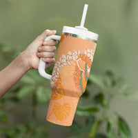 Hawaii Lanai Island Flowers Lei Tumbler With Handle Orange Kaunaoa Mix Maile LT7 - Polynesian Pride