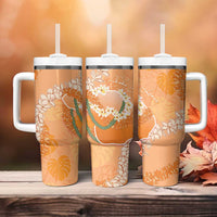 Hawaii Lanai Island Flowers Lei Tumbler With Handle Orange Kaunaoa Mix Maile LT7 - Polynesian Pride