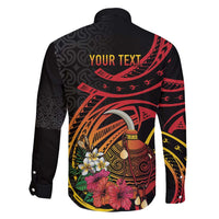Personalized Milne Bay Family Matching Long Sleeve Bodycon Dress and Hawaiian Shirt PNG Lime Pot with Oro Tapa LT7 - Polynesian Pride
