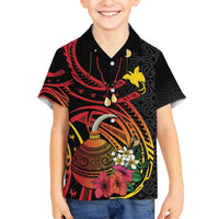 Personalized Milne Bay Family Matching Long Sleeve Bodycon Dress and Hawaiian Shirt PNG Lime Pot with Oro Tapa LT7 Son's Shirt Black - Polynesian Pride
