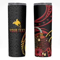 Personalized Milne Bay Skinny Tumbler PNG Lime Pot with Oro Tapa LT7 Black - Polynesian Pride