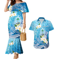 Hafa Adai Guam Chamorro Personalized Couples Matching Mermaid Dress and Hawaiian Shirt Ocean Blue Latte Stone with Guasali - Polynesian Pride