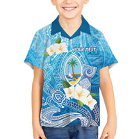Hafa Adai Guam Chamorro Personalized Family Matching Short Sleeve Bodycon Dress and Hawaiian Shirt Ocean Blue Latte Stone with Guasali - Polynesian Pride