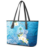 Hafa Adai Guam Chamorro Personalized Leather Tote Bag Ocean Blue Latte Stone with Guasali - Polynesian Pride