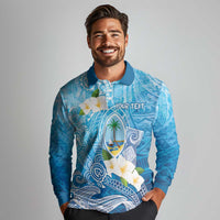 Hafa Adai Guam Chamorro Personalized Long Sleeve Polo Shirt Ocean Blue Latte Stone with Guasali - Polynesian Pride