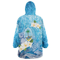 Hafa Adai Guam Chamorro Personalized Wearable Blanket Hoodie Ocean Blue Latte Stone with Guasali - Polynesian Pride