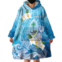 Hafa Adai Guam Chamorro Personalized Wearable Blanket Hoodie Ocean Blue Latte Stone with Guasali - Polynesian Pride