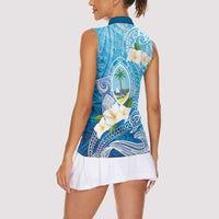 Hafa Adai Guam Chamorro Personalized Women Sleeveless Polo Shirt Ocean Blue Latte Stone with Guasali - Polynesian Pride