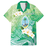 Hafa Adai Guam Chamorro Personalized Family Matching Off The Shoulder Long Sleeve Dress and Hawaiian Shirt Summer Green Latte Stone with Guasali - Polynesian Pride