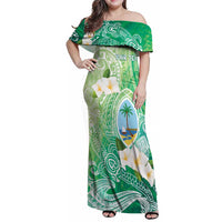 Hafa Adai Guam Chamorro Personalized Family Matching Off Shoulder Maxi Dress and Hawaiian Shirt Summer Green Latte Stone with Guasali - Polynesian Pride
