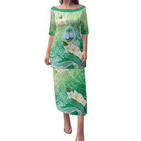 Hafa Adai Guam Chamorro Personalized Family Matching Puletasi and Hawaiian Shirt Summer Green Latte Stone with Guasali - Polynesian Pride