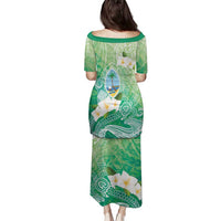 Hafa Adai Guam Chamorro Personalized Family Matching Puletasi and Hawaiian Shirt Summer Green Latte Stone with Guasali - Polynesian Pride