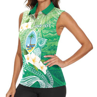 Hafa Adai Guam Chamorro Personalized Women Sleeveless Polo Shirt Summer Green Latte Stone with Guasali - Polynesian Pride