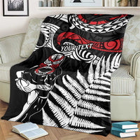 New Zealand Maori Rugby Personalised Blanket Ta Moko Silver Fern