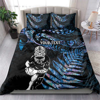 New Zealand Maori Rugby Personalised Bedding Set Ta Moko Silver Fern - Paua Blue