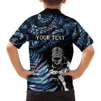 New Zealand Maori Rugby Personalised Family Matching Tank Maxi Dress and Hawaiian Shirt Ta Moko Silver Fern - Paua Blue