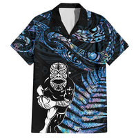 New Zealand Maori Rugby Personalised Family Matching Tank Maxi Dress and Hawaiian Shirt Ta Moko Silver Fern - Paua Blue