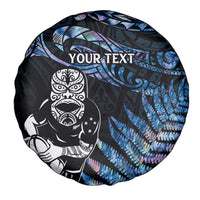 New Zealand Maori Rugby Personalised Spare Tire Cover Ta Moko Silver Fern - Paua Blue