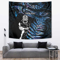 New Zealand Maori Rugby Personalised Tapestry Ta Moko Silver Fern - Paua Blue