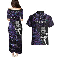New Zealand Maori Rugby Personalised Couples Matching Puletasi and Hawaiian Shirt Ta Moko Silver Fern - Paua Purple