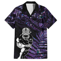 New Zealand Maori Rugby Personalised Family Matching Tank Maxi Dress and Hawaiian Shirt Ta Moko Silver Fern - Paua Purple