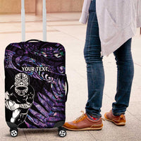 New Zealand Maori Rugby Personalised Luggage Cover Ta Moko Silver Fern - Paua Purple