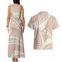 Polynesian Vintage Floral Couples Matching Tank Maxi Dress and Hawaiian Shirt Beige Motifs - Polynesian Pride