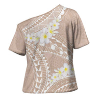 Polynesian Vintage Floral Cross Shoulder Shirt Beige Motifs - Polynesian Pride