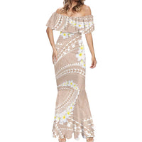 Polynesian Vintage Floral Mermaid Dress Beige Motifs - Polynesian Pride