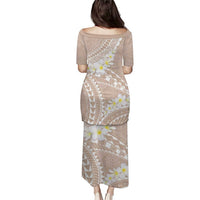 Polynesian Vintage Floral Puletasi Beige Motifs LT7 - Polynesian Pride
