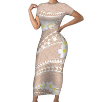 Polynesian Vintage Floral Short Sleeve Bodycon Dress Beige Motifs - Polynesian Pride