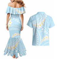 Polynesian Vintage Floral Couples Matching Mermaid Dress and Hawaiian Shirt Azure Motifs - Polynesian Pride