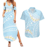 Polynesian Vintage Floral Couples Matching Summer Maxi Dress and Hawaiian Shirt Azure Motifs - Polynesian Pride