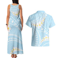 Polynesian Vintage Floral Couples Matching Tank Maxi Dress and Hawaiian Shirt Azure Motifs - Polynesian Pride