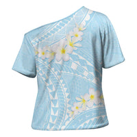 Polynesian Vintage Floral Cross Shoulder Shirt Azure Motifs - Polynesian Pride
