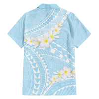 Polynesian Vintage Floral Family Matching Off The Shoulder Long Sleeve Dress and Hawaiian Shirt Azure Motifs - Polynesian Pride