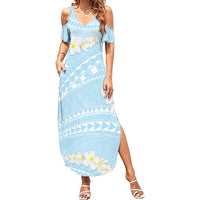 Polynesian Vintage Floral Family Matching Summer Maxi Dress and Hawaiian Shirt Azure Motifs - Polynesian Pride
