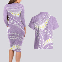 Polynesian Vintage Floral Couples Matching Long Sleeve Bodycon Dress and Hawaiian Shirt Lavender Motifs - Polynesian Pride