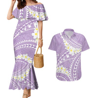 Polynesian Vintage Floral Couples Matching Mermaid Dress and Hawaiian Shirt Lavender Motifs - Polynesian Pride