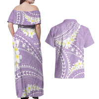 Polynesian Vintage Floral Couples Matching Off Shoulder Maxi Dress and Hawaiian Shirt Lavender Motifs - Polynesian Pride