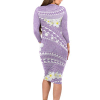 Polynesian Vintage Floral Long Sleeve Bodycon Dress Lavender Motifs - Polynesian Pride