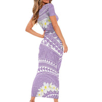 Polynesian Vintage Floral Short Sleeve Bodycon Dress Lavender Motifs - Polynesian Pride