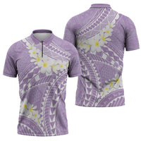 Polynesian Vintage Floral Zipper Polo Shirt Lavender Motifs - Polynesian Pride