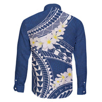 Polynesian Vintage Floral Family Matching Off The Shoulder Long Sleeve Dress and Hawaiian Shirt Navy Blue Motifs LT7 - Polynesian Pride