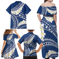 Polynesian Vintage Floral Family Matching Off Shoulder Maxi Dress and Hawaiian Shirt Navy Blue Motifs - Polynesian Pride