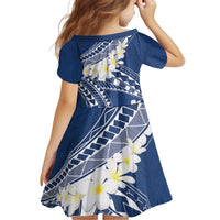 Polynesian Vintage Floral Kid Short Sleeve Dress Navy Blue Motifs - Polynesian Pride