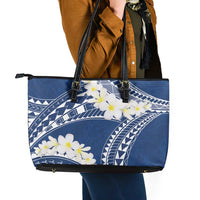 Polynesian Vintage Floral Leather Tote Bag Navy Blue Motifs LT7 - Polynesian Pride
