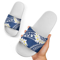 Polynesian Vintage Floral Slide Sandals Navy Blue Motifs - Polynesian Pride