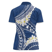 Polynesian Vintage Floral Women Polo Shirt Navy Blue Motifs - Polynesian Pride