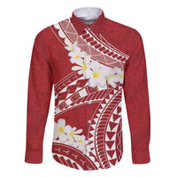 Polynesian Vintage Floral Family Matching Mermaid Dress and Hawaiian Shirt Scarlet Motifs LT7 Dad's Shirt - Long Sleeve Scarlet - Polynesian Pride